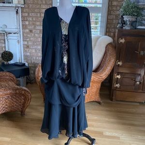 LORI MAX New York BLACK & GOLD LAGENLOOK DRAPE DRESS PLUS 20 W EXCELLENT